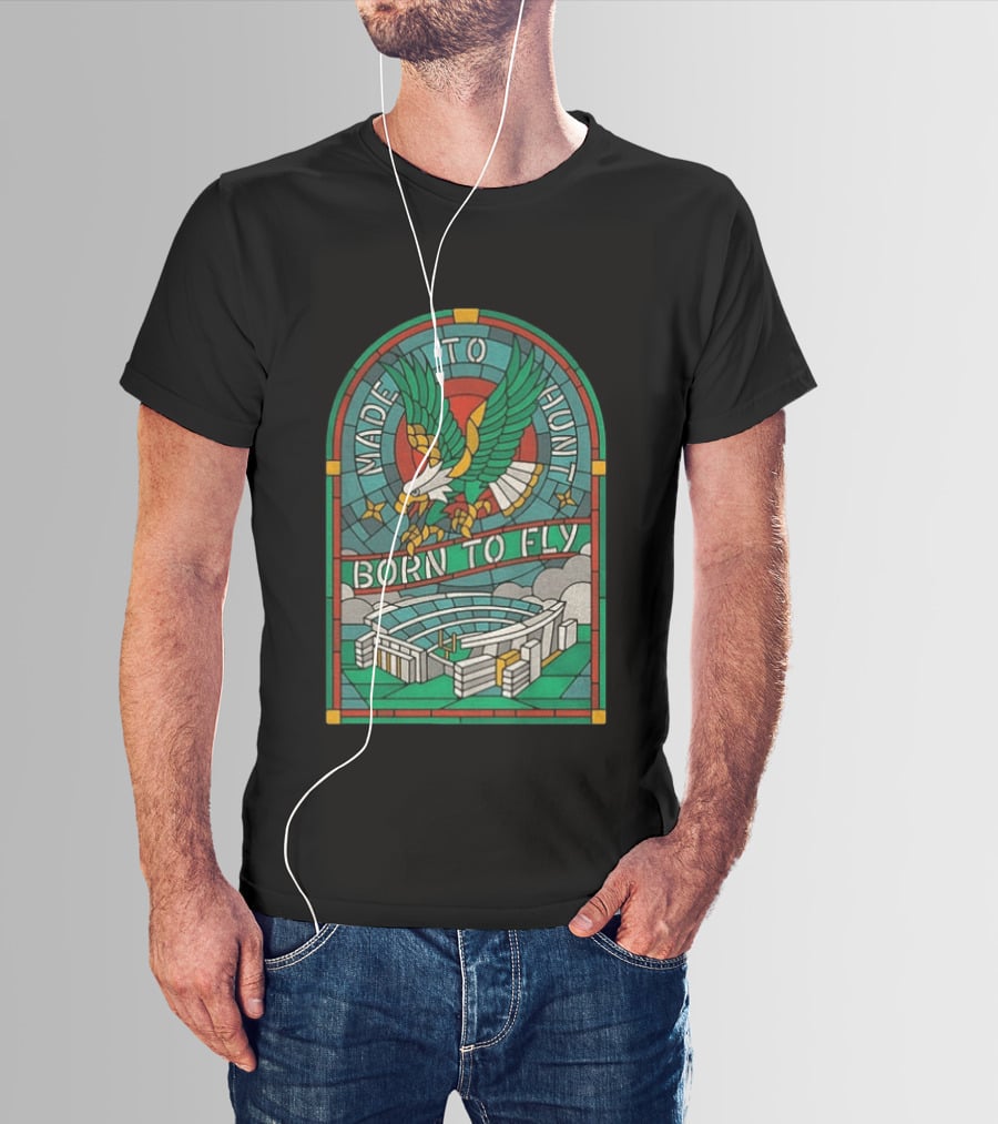 Philadelphia Eagles Stained Glass Stadium Made To Hunt Born To Fly Football T-Shirt
