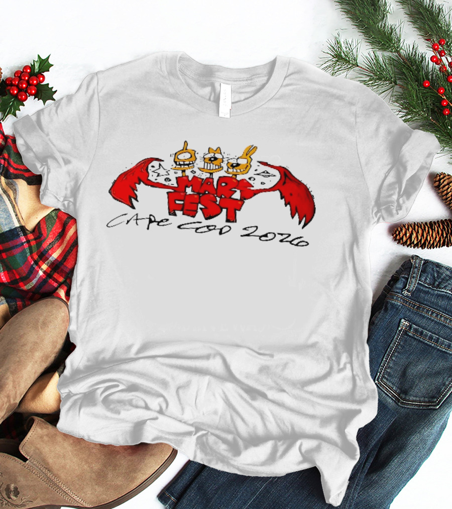 Mars Fest Cape Cod 2026 Cartoon Alien Creature Heads Red Wings Ufo Space T-Shirt