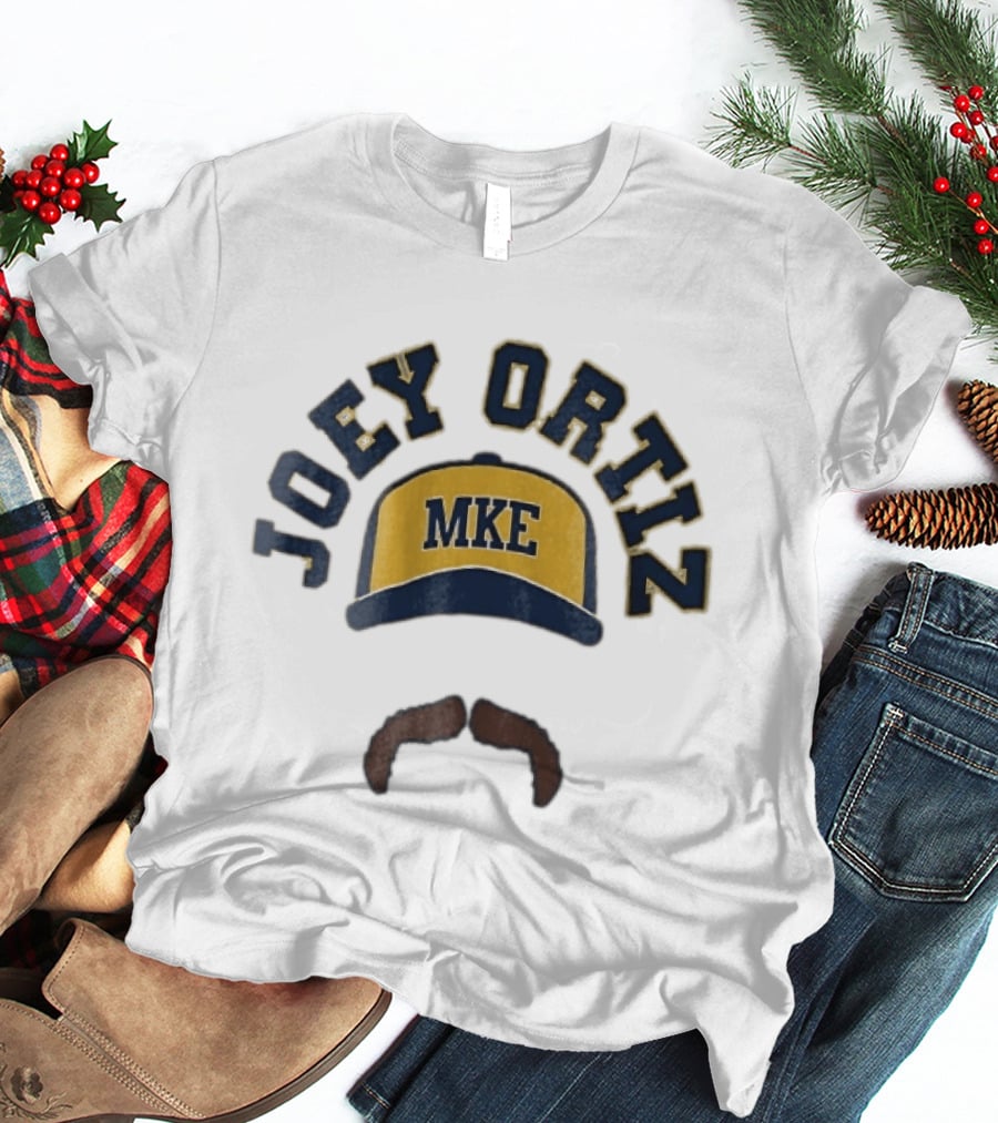 Milwaukee Brewers MKE Joey Ortiz Baseball Cap Mustache T-Shirt