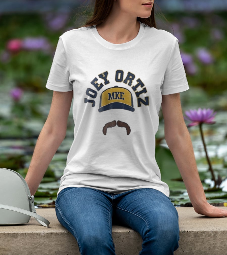 Milwaukee Brewers MKE Joey Ortiz Baseball Cap Mustache T-Shirt