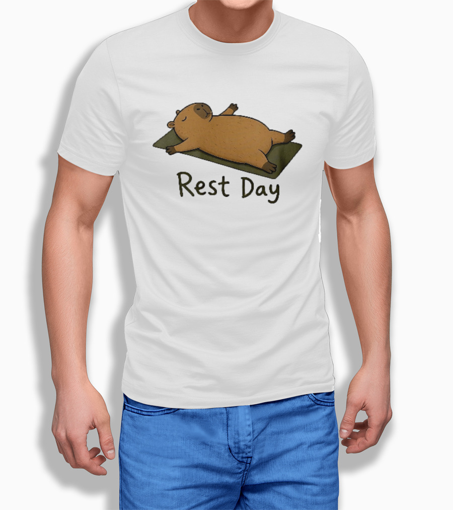 Rest Day Capybara Relaxing On Yoga Mat Cartoon T-Shirt