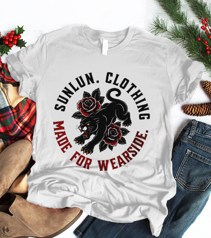 Sunlun Clothing Wearside Black Panther Red Roses Traditional Tattoo T-Shirt