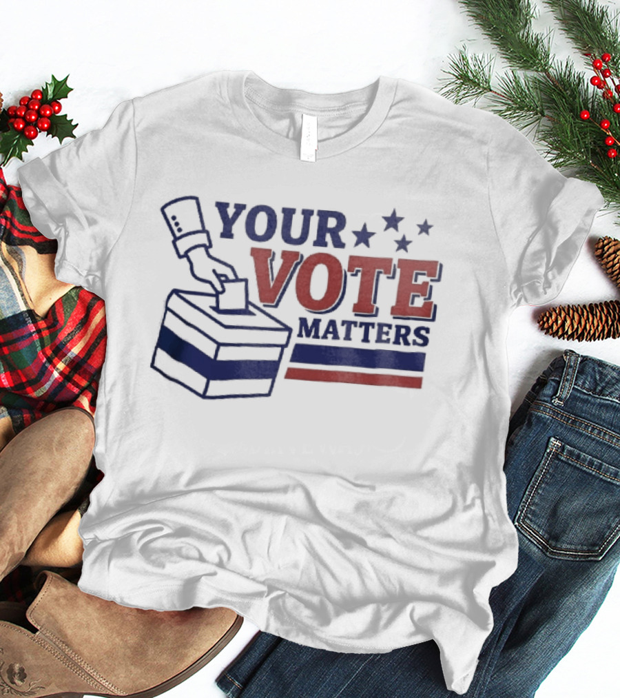 Your Vote Matters Hand Dropping Ballot Box Four Stars Red Blue Stripes T-Shirt