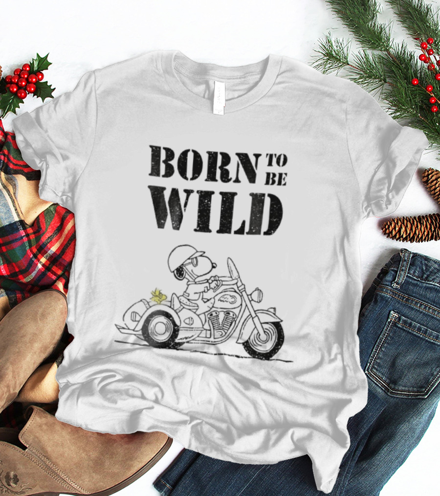 Born To Be Wild Snoopy Woodstock Motorcycle Distressed Cartoon T-Shirt