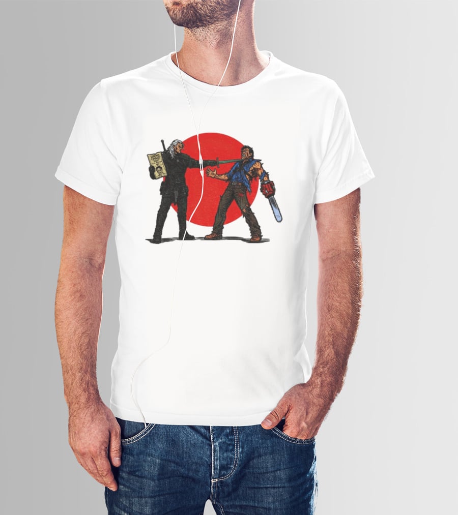 Geralt Vs Ash Evil Dead Or Alive Red Circle Showdown T-Shirt