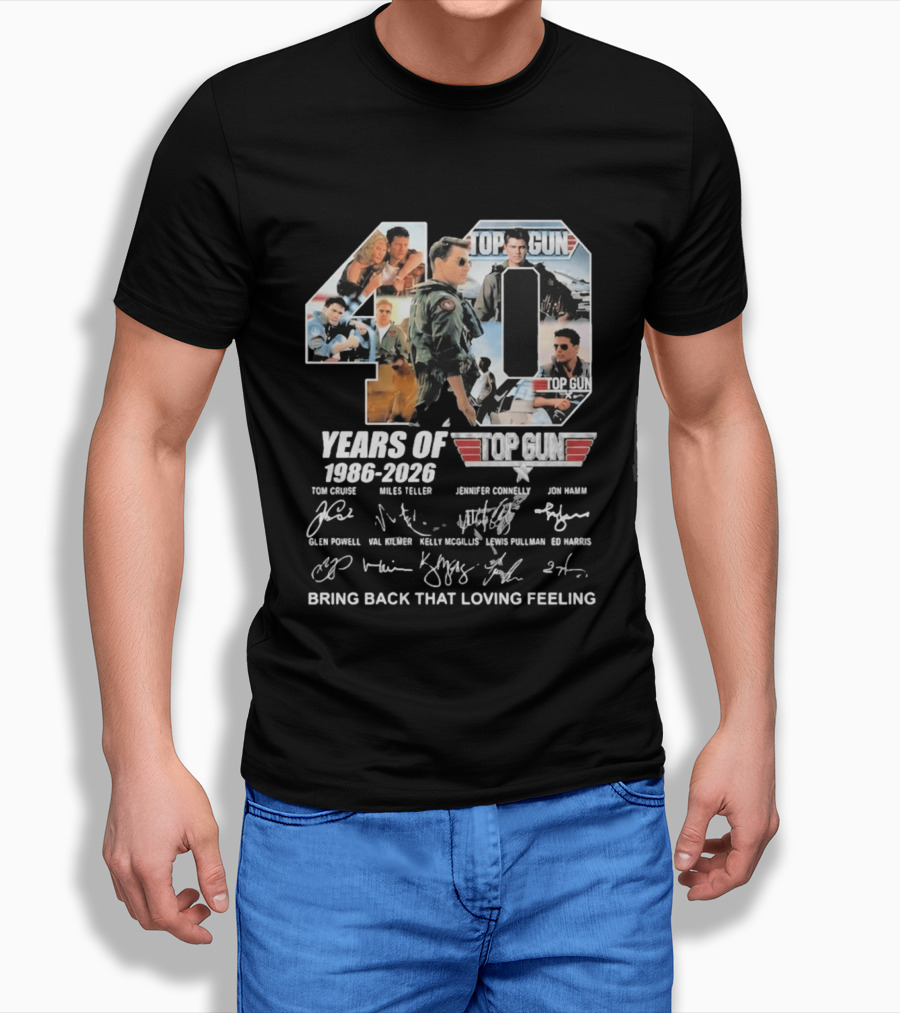 40 Years Of Top Gun 1986 2026 Cast Signatures Tom Cruise Val Kilmer Jennifer Connelly Miles Teller T-Shirt