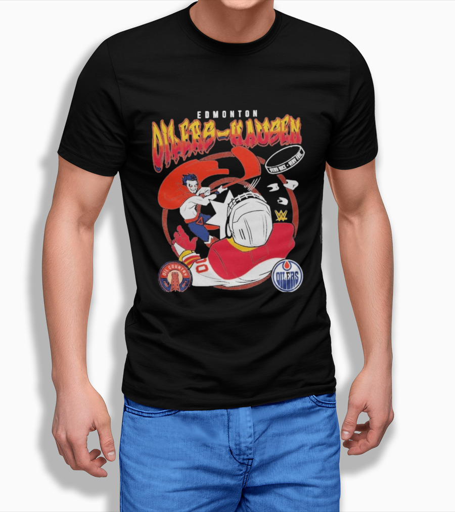 Edmonton Oilers Hausen Hockey Battle WWE Crossover NHL Collaboration T-Shirt