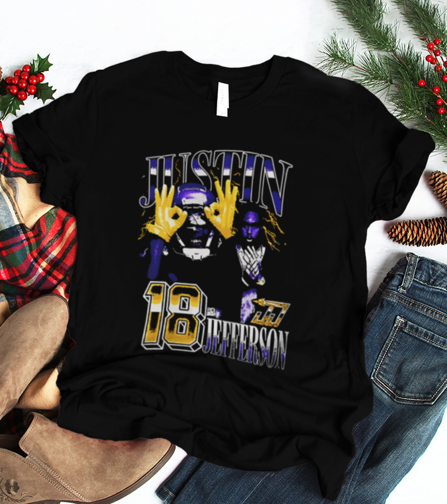 Justin Jefferson 18 Gold Gloves Lightning Bootleg Player Photos T-Shirt