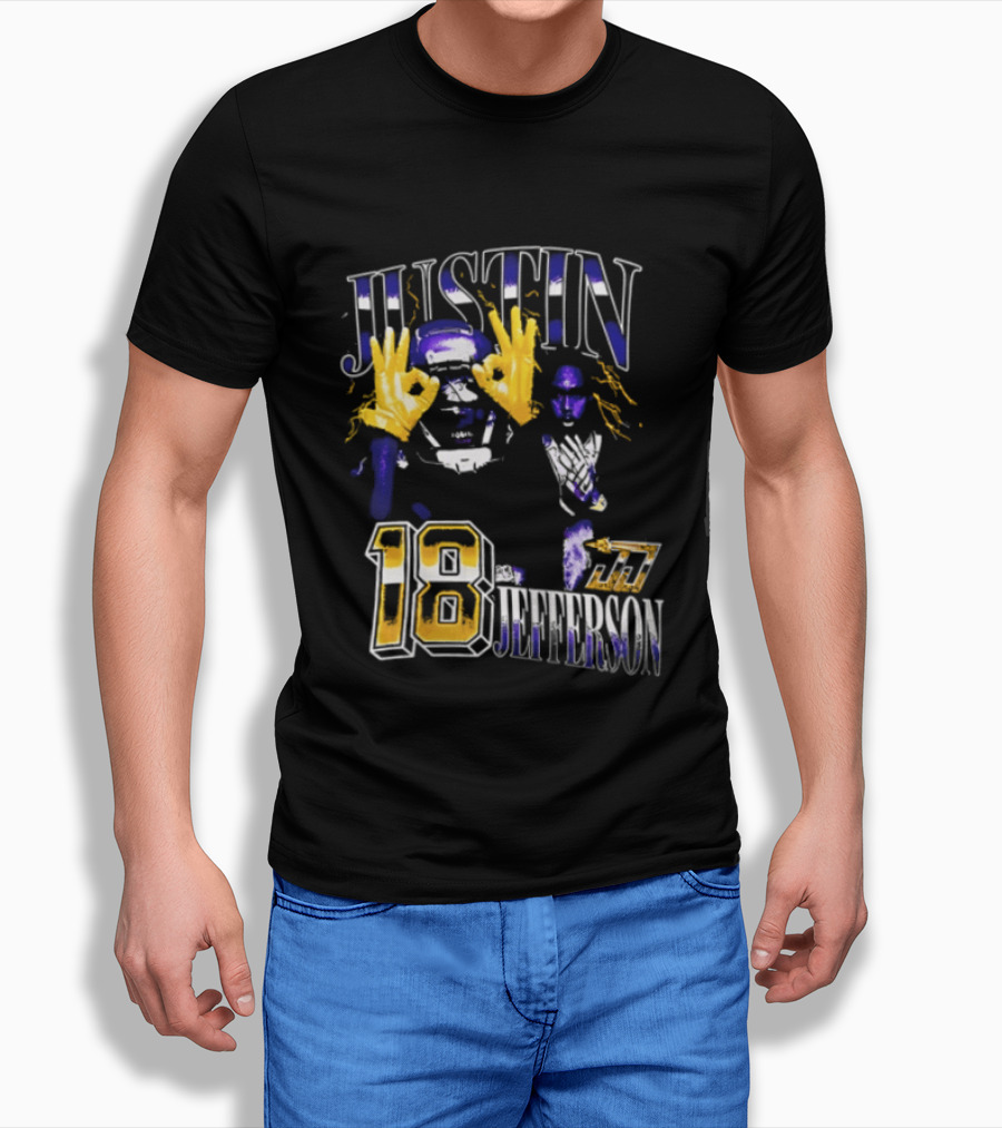 Justin Jefferson 18 Gold Gloves Lightning Bootleg Player Photos T-Shirt