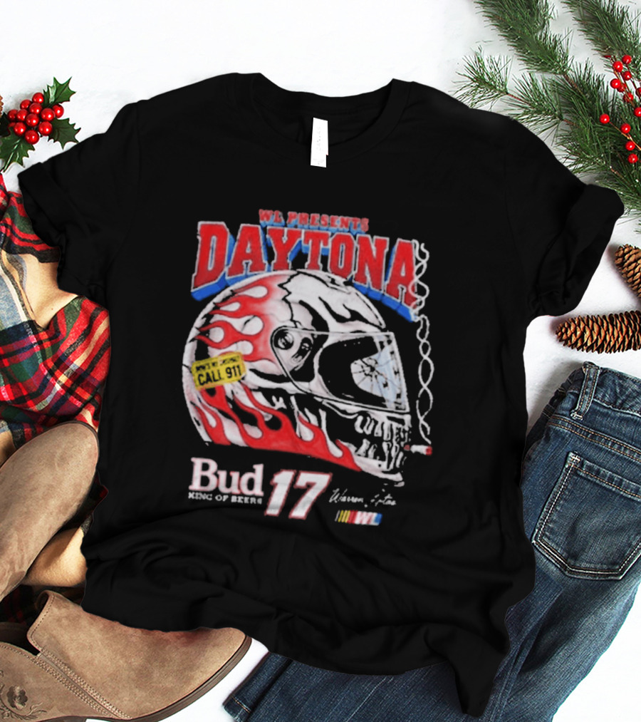 WL Present Daytona Bud King Of Beers 17 Racing Helmet Flame Design 2026 T-Shirt