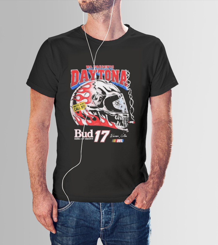 WL Present Daytona Bud King Of Beers 17 Racing Helmet Flame Design 2026 T-Shirt