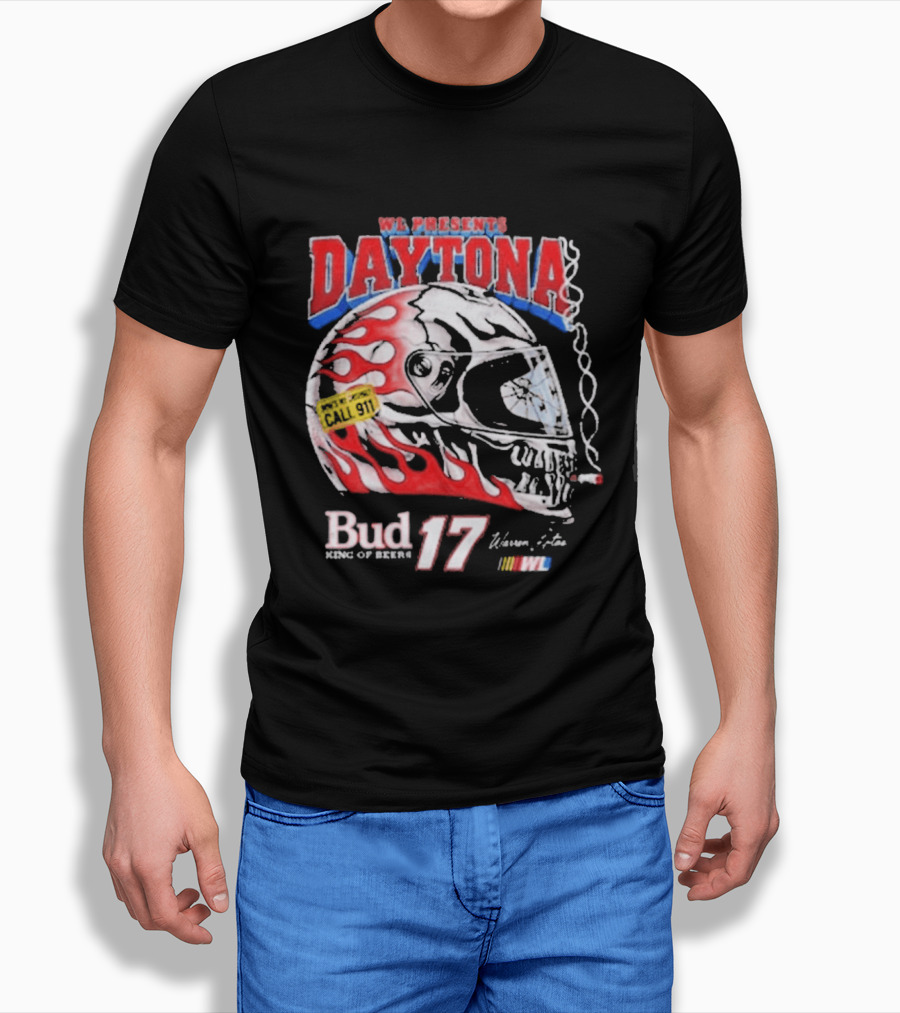 WL Present Daytona Bud King Of Beers 17 Racing Helmet Flame Design 2026 T-Shirt