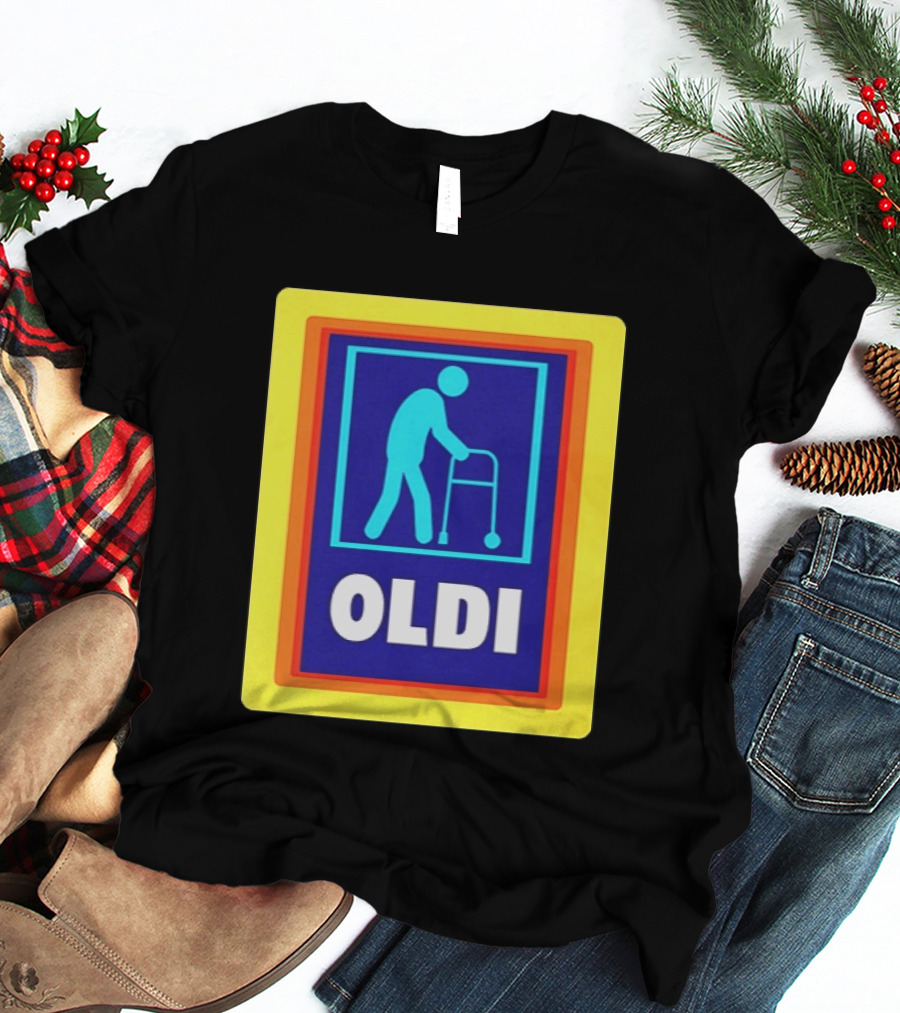 Oldi Elderly Walker Parody Aldi T-Shirt