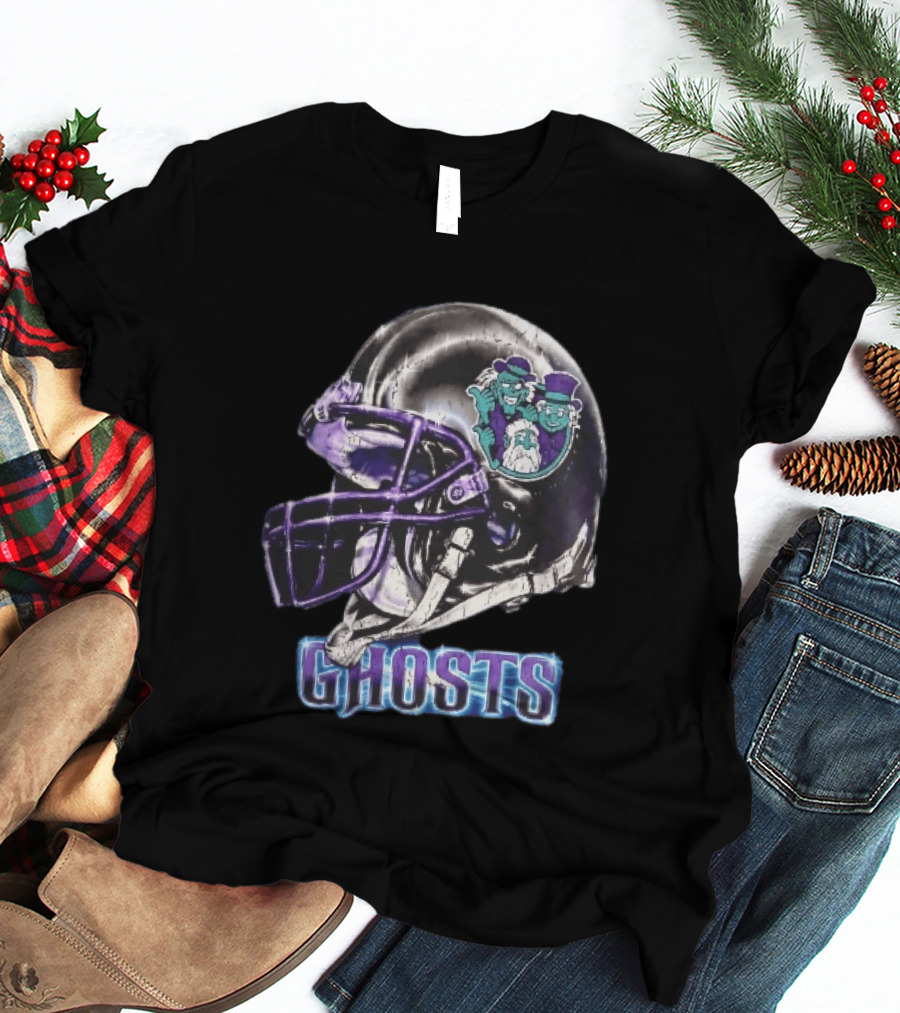 Ghosts Chrome Football Helmet Purple Facemask Haunted Mansion T-Shirt