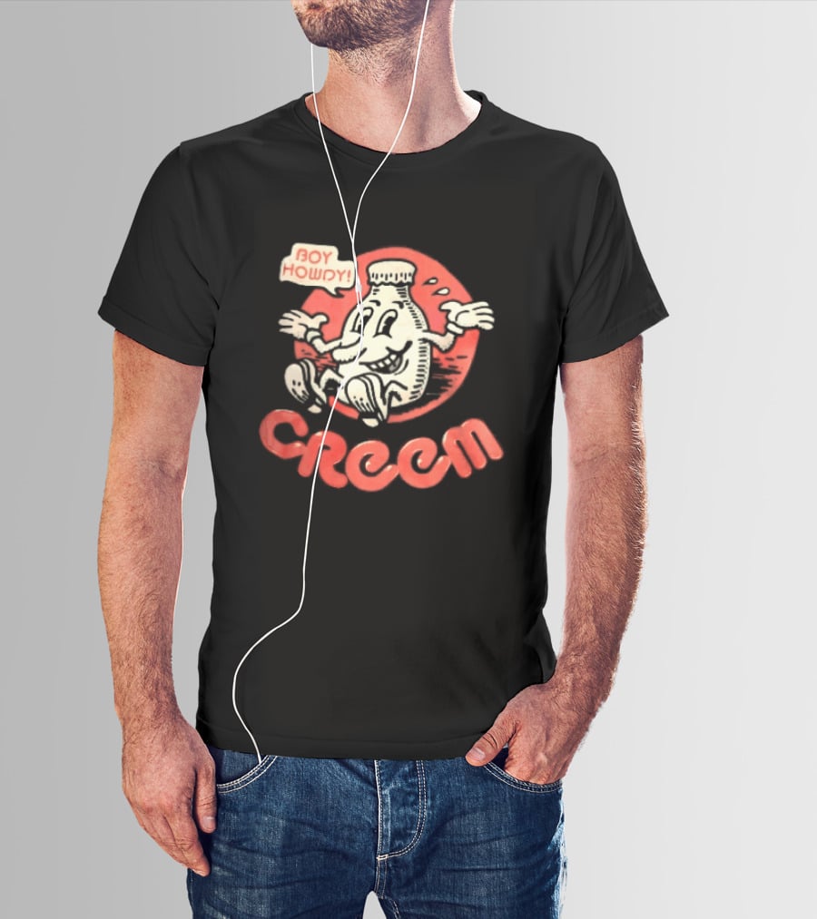 Creem Boy Howdy Milk Bottle Cartoon Red T-Shirt