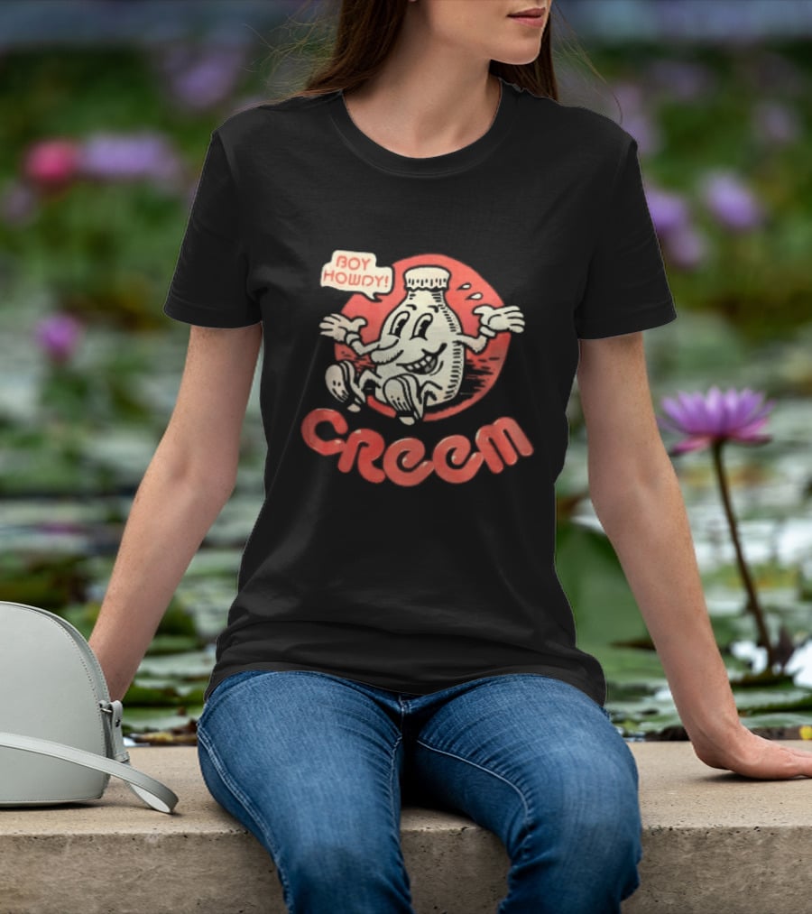 Creem Boy Howdy Milk Bottle Cartoon Red T-Shirt