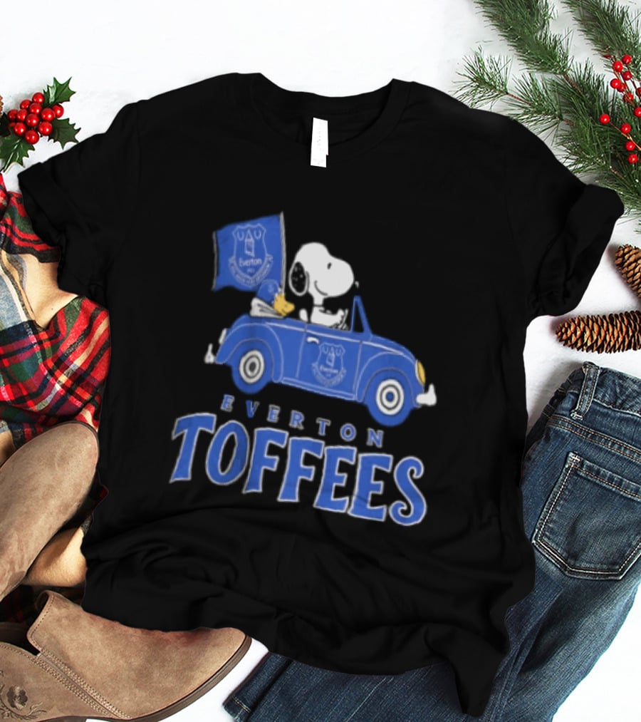 Everton Toffees Snoopy And Woodstock Driving With Flag T-Shirt