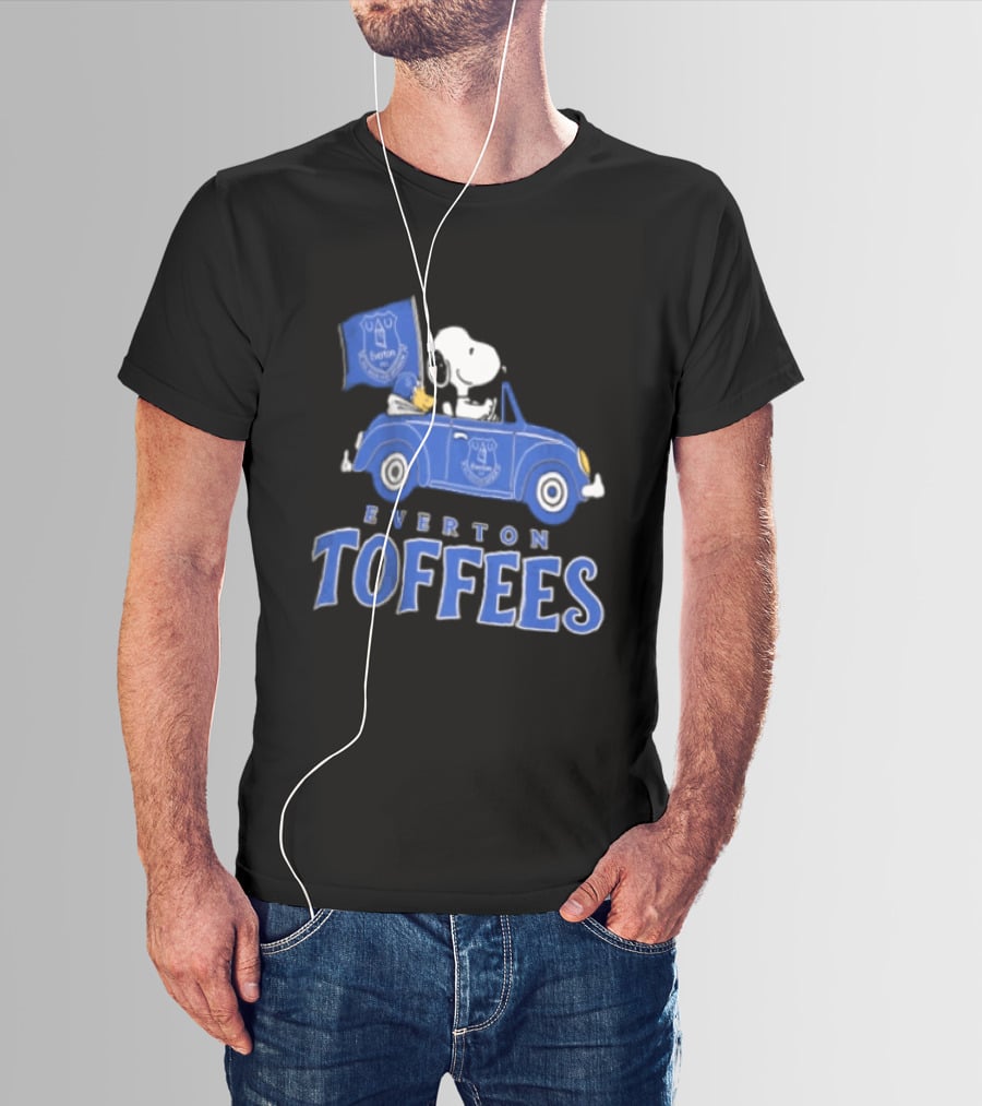 Everton Toffees Snoopy And Woodstock Driving With Flag T-Shirt
