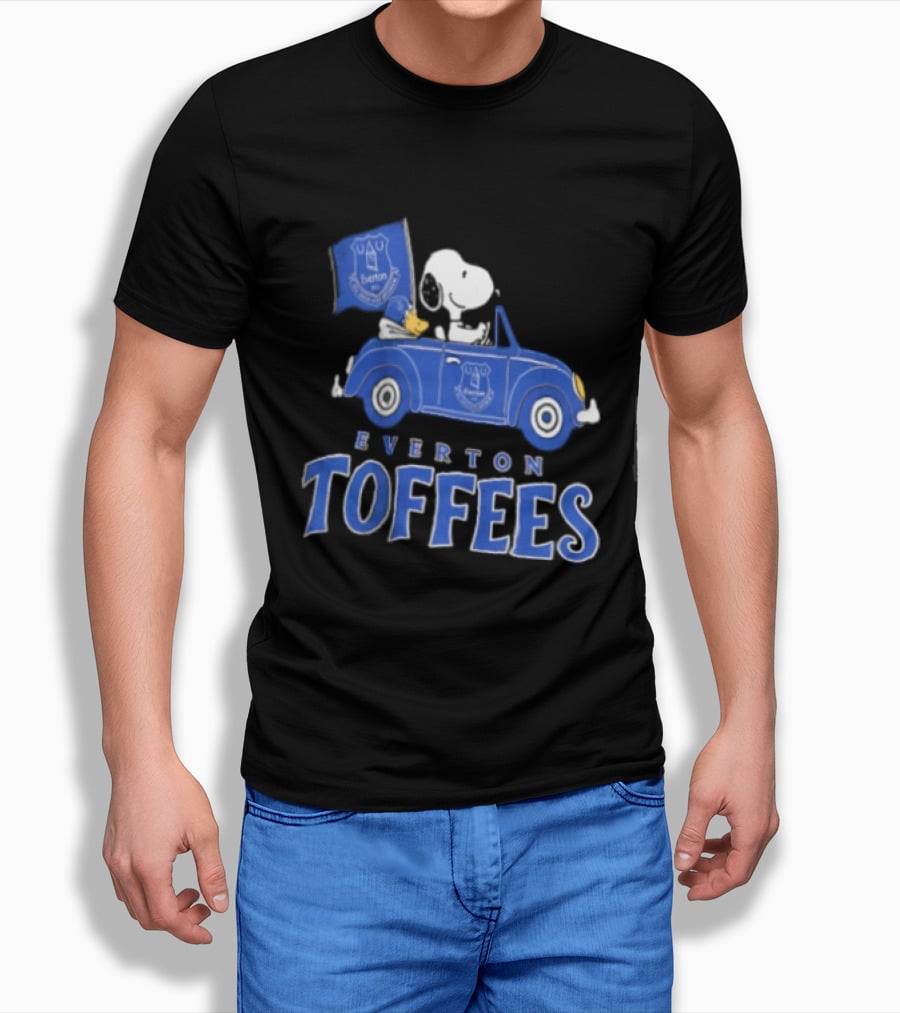 Everton Toffees Snoopy And Woodstock Driving With Flag T-Shirt