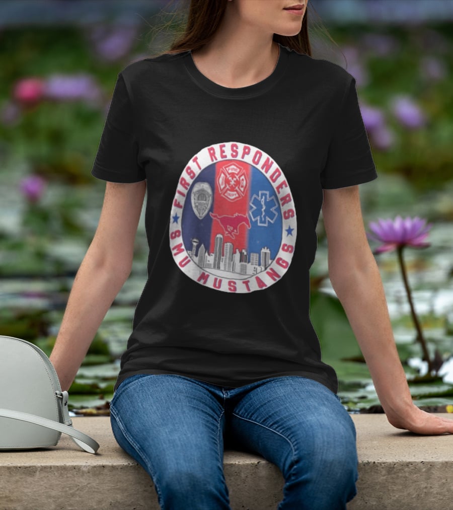 First Responders SMU Mustangs Emergency Services Tribute Skyline T-Shirt