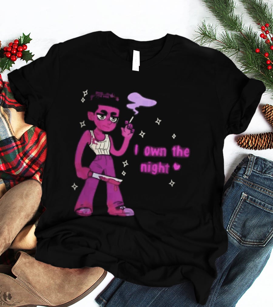 I Own The Night Pink Cartoon Character Holding Bloody Knife Smoking T-Shirt