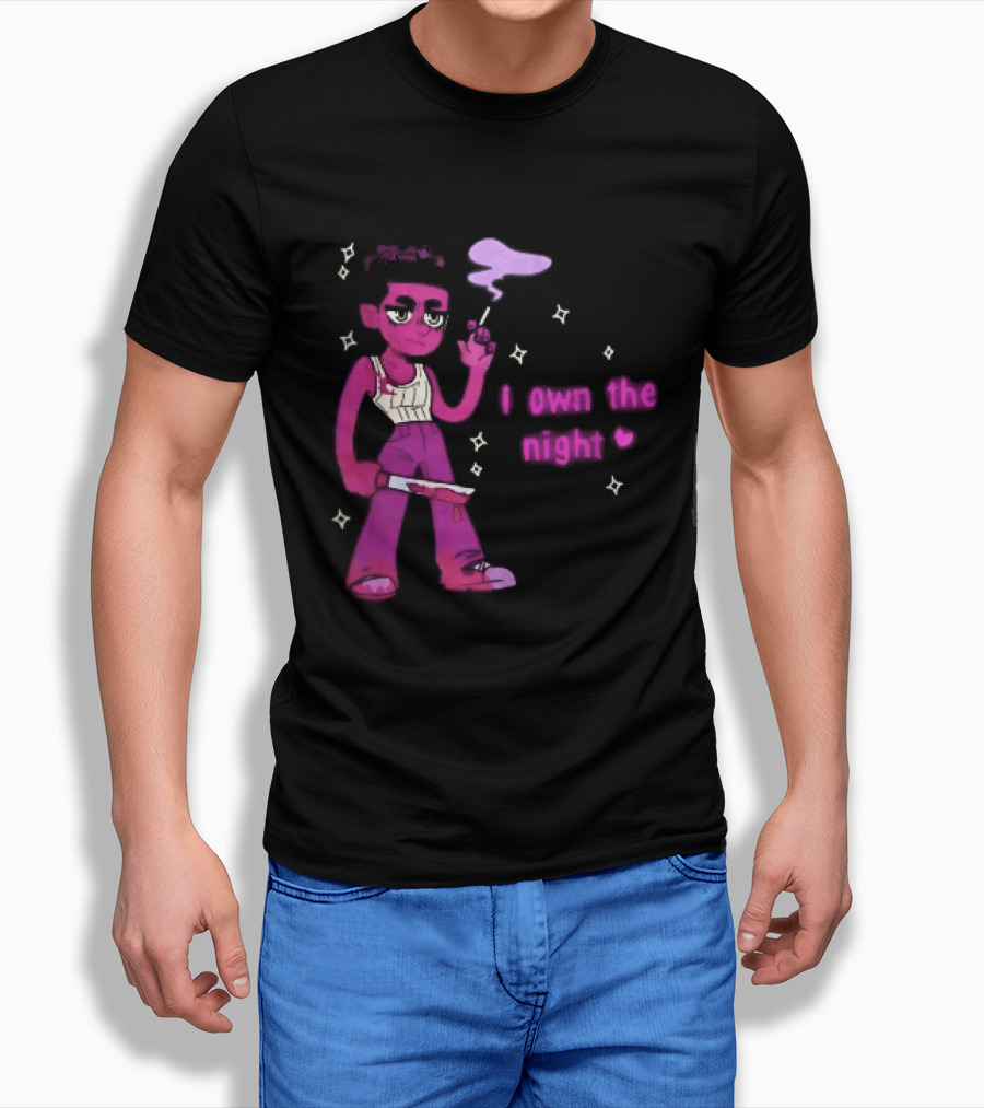 I Own The Night Pink Cartoon Character Holding Bloody Knife Smoking T-Shirt