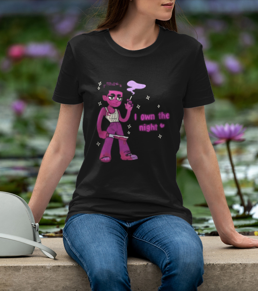 I Own The Night Pink Cartoon Character Holding Bloody Knife Smoking T-Shirt