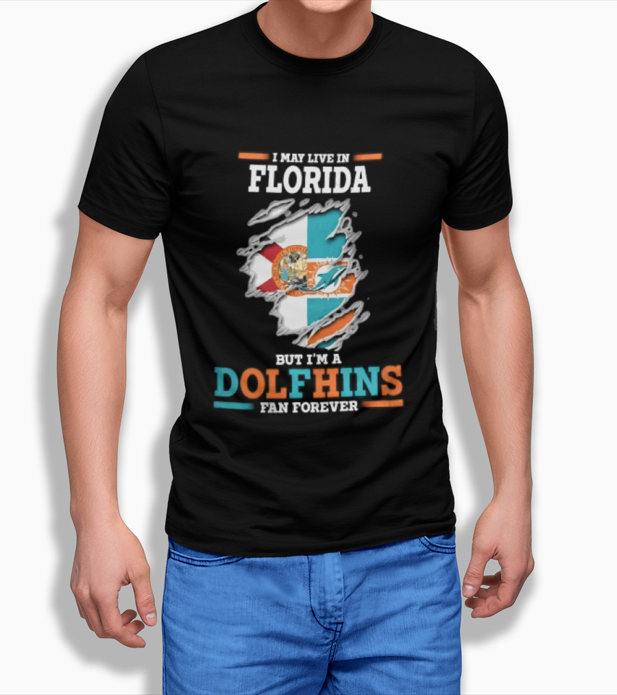 Miami Florida Dolphins Fan Forever Ripped Skin State Flag T-Shirt
