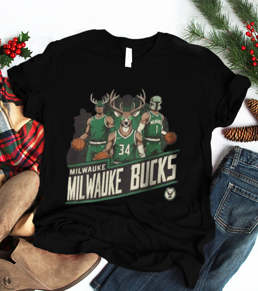 Milwaukee Bucks NBA Antler Helmet Buck Head Mandalorian Basketball Players T-Shirt