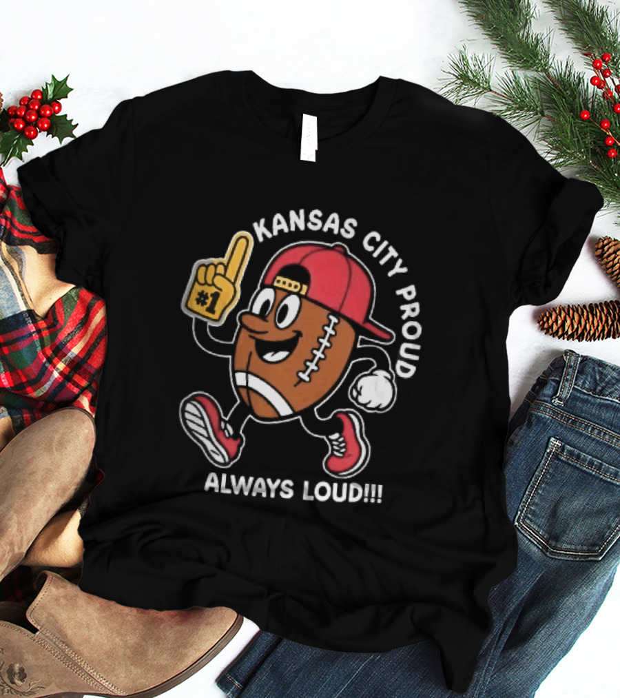 Kansas City Proud Football Cartoon Always Loud Red Cap Foam Finger T-Shirt