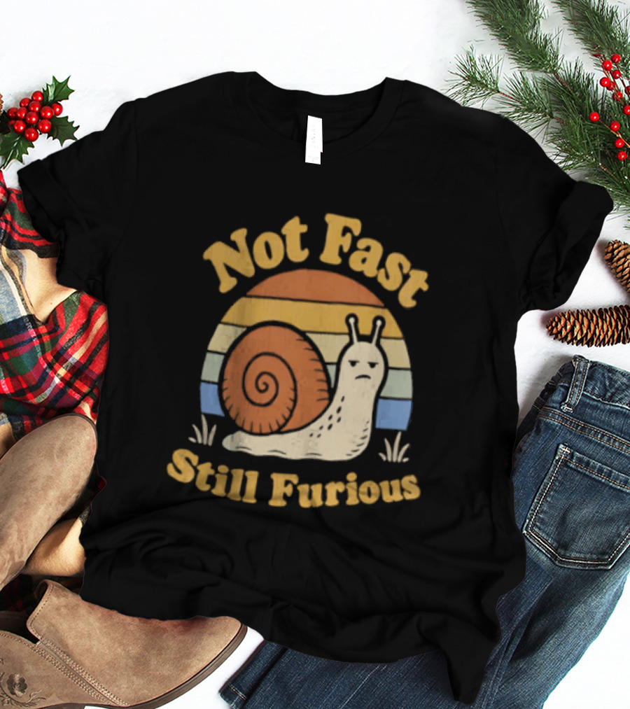 Not Fast Still Furious Vintage Snail Retro Stripes T-Shirt