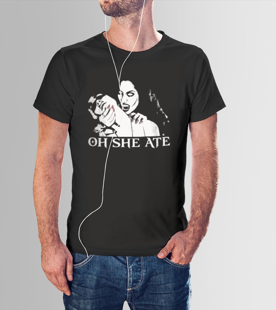 Oh She Ate Female Vampire Biting Neck Red Nails Stencil T-Shirt