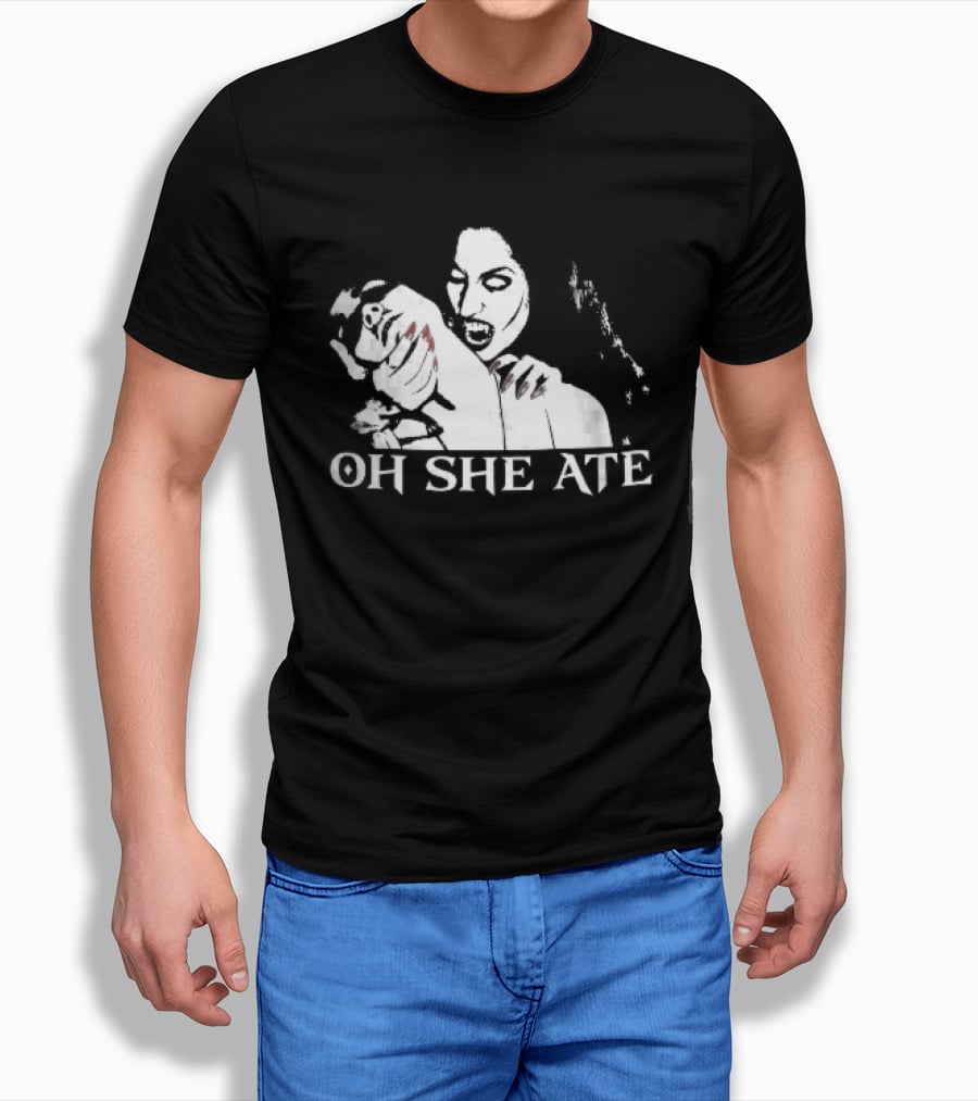 Oh She Ate Female Vampire Biting Neck Red Nails Stencil T-Shirt