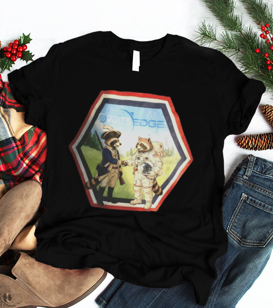 Orbits Edge Raccoon Soldier And Astronaut Handshake Cartoon T-Shirt