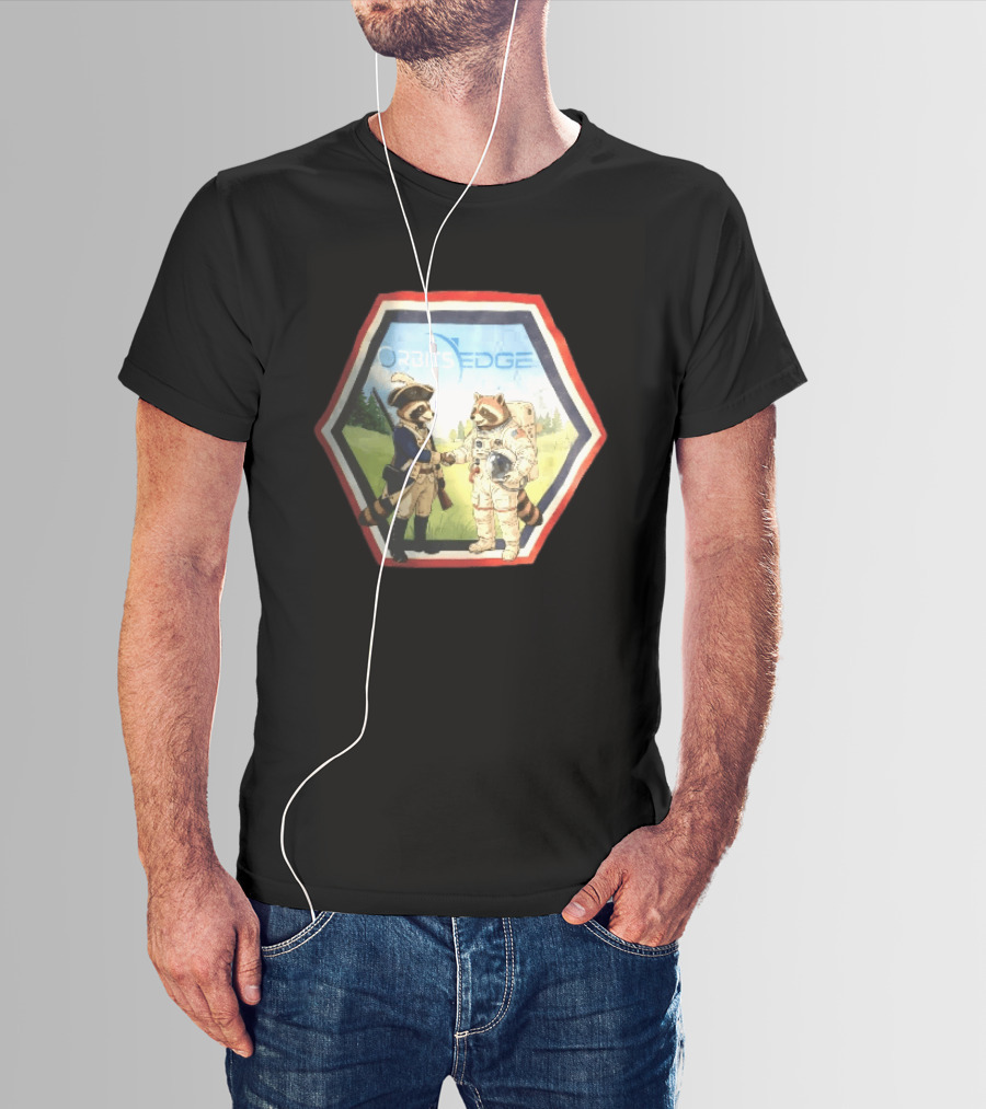 Orbits Edge Raccoon Soldier And Astronaut Handshake Cartoon T-Shirt