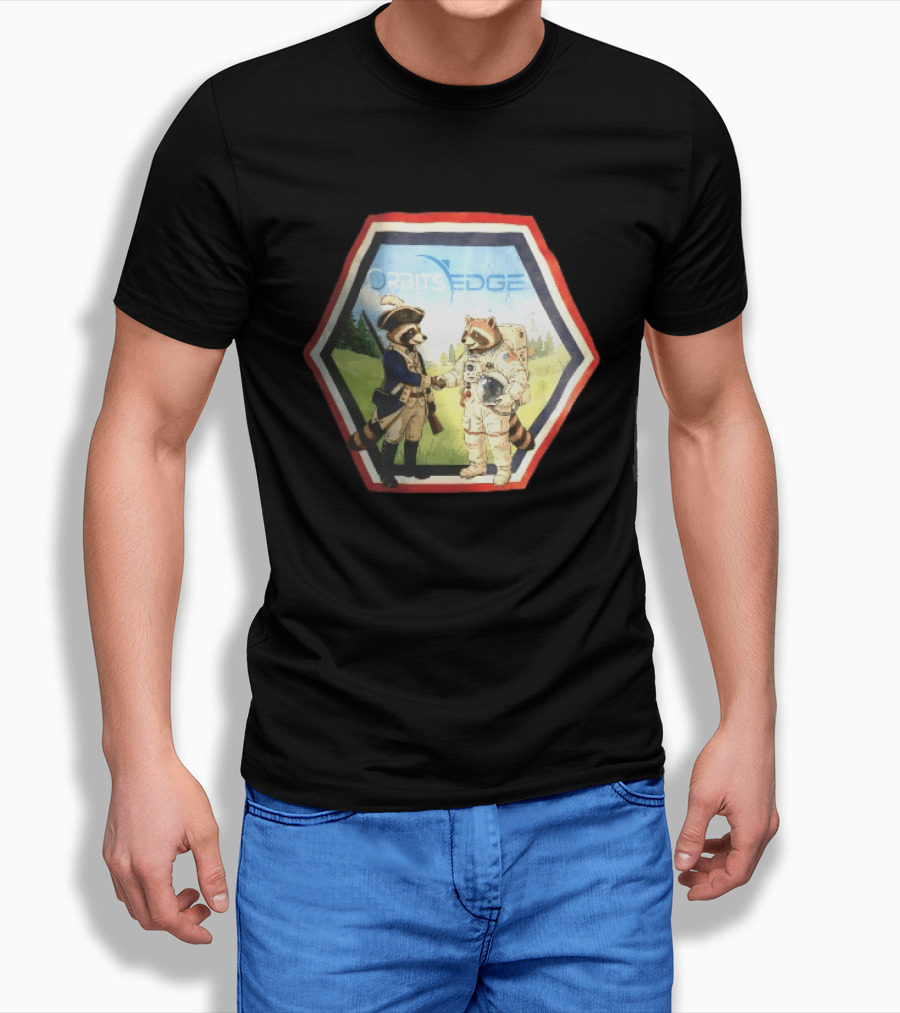 Orbits Edge Raccoon Soldier And Astronaut Handshake Cartoon T-Shirt