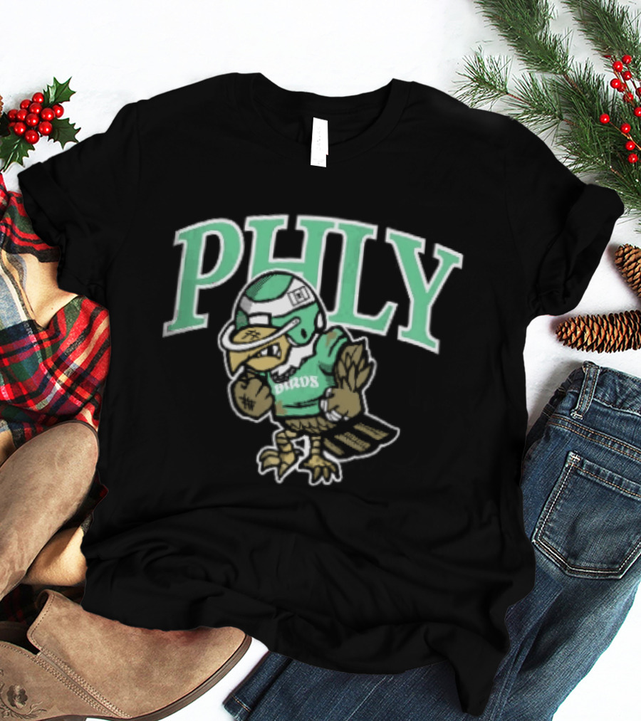 Philadelphia Eagles Phly Birds Cartoon Football Helmet Crewneck T-Shirt