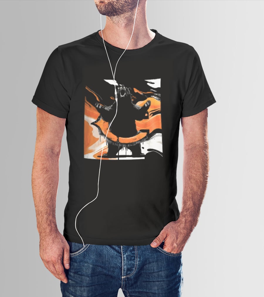 Roaring Black Bear Orange Liquid Swirls Dripping Banner T-Shirt