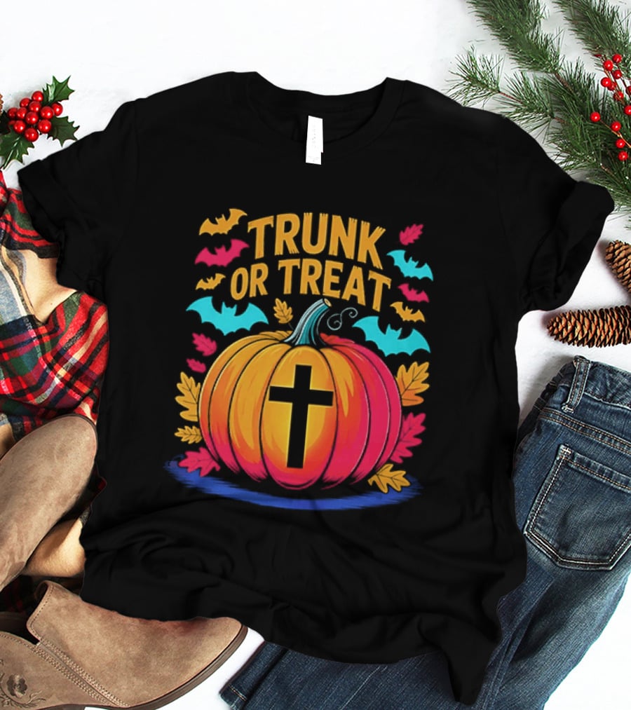 Trunk Or Treat Christian Pumpkin Cross Halloween T-Shirt