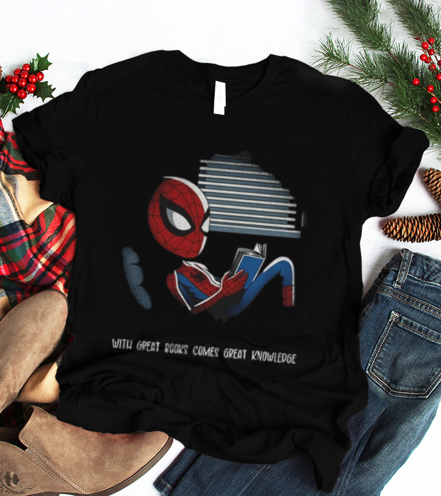 With Great Books Comes Great Knowledge Spider Man Reading T-Shirt