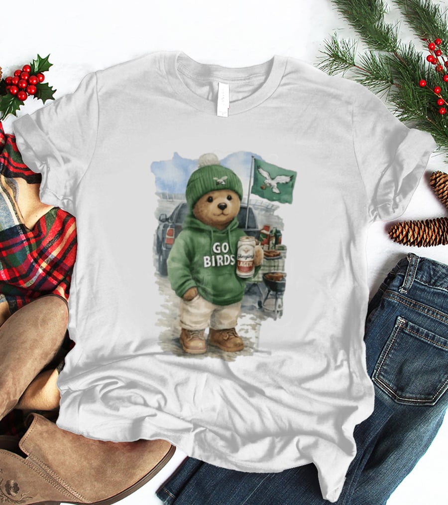 Philadelphia Eagles Go Birds Yuengling Lager Tailgate Teddy Bear Watercolor Truck Scene T-Shirt