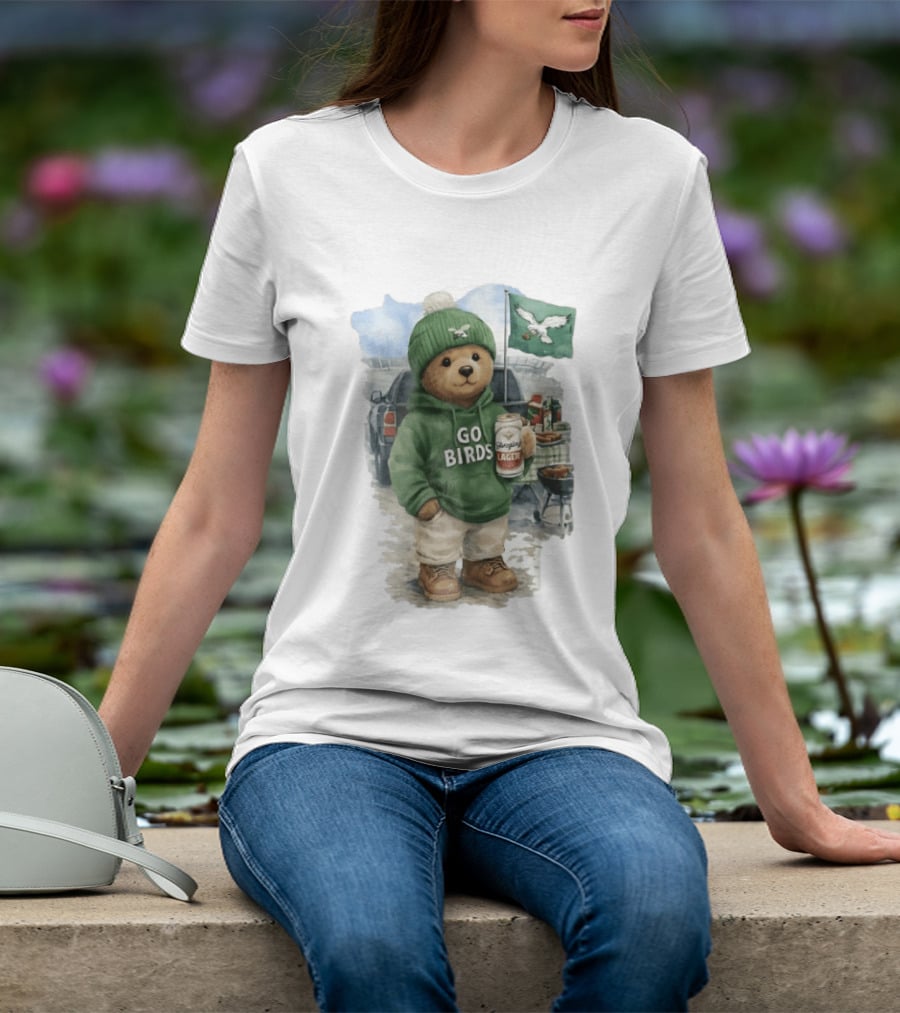 Philadelphia Eagles Go Birds Yuengling Lager Tailgate Teddy Bear Watercolor Truck Scene T-Shirt