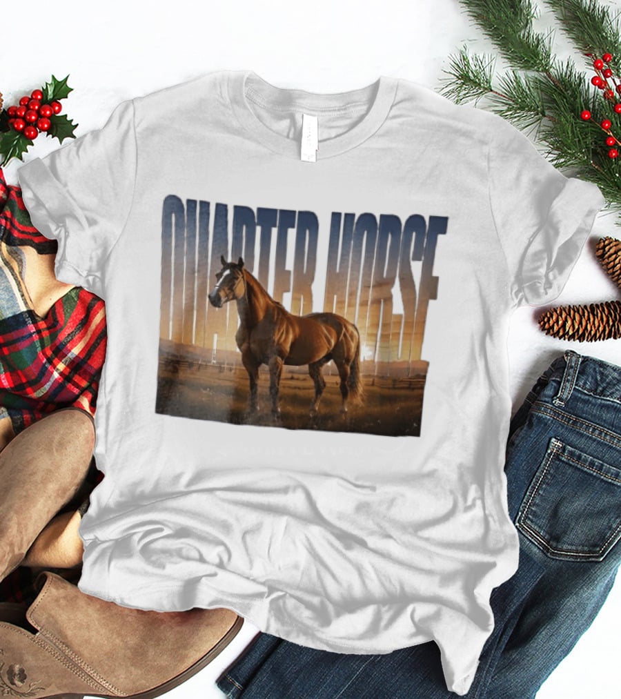Quarter Horse Muscular Brown Stallion Sunset Landscape T-Shirt