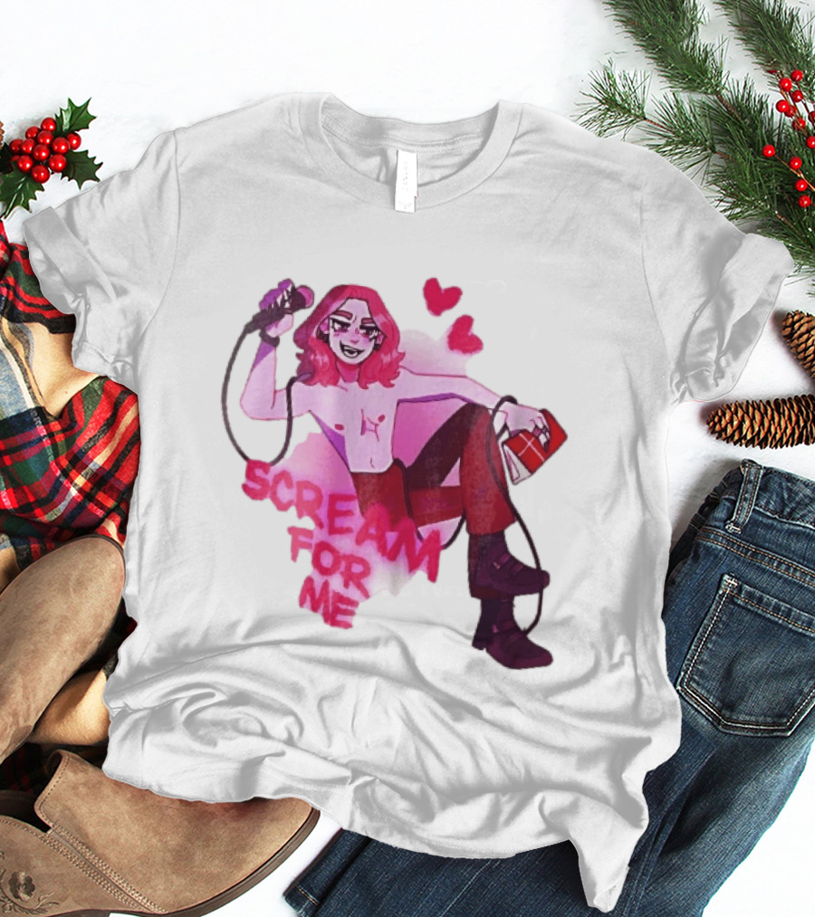 Scream For Me Pink Hair Microphone Book Cartoon T-Shirt