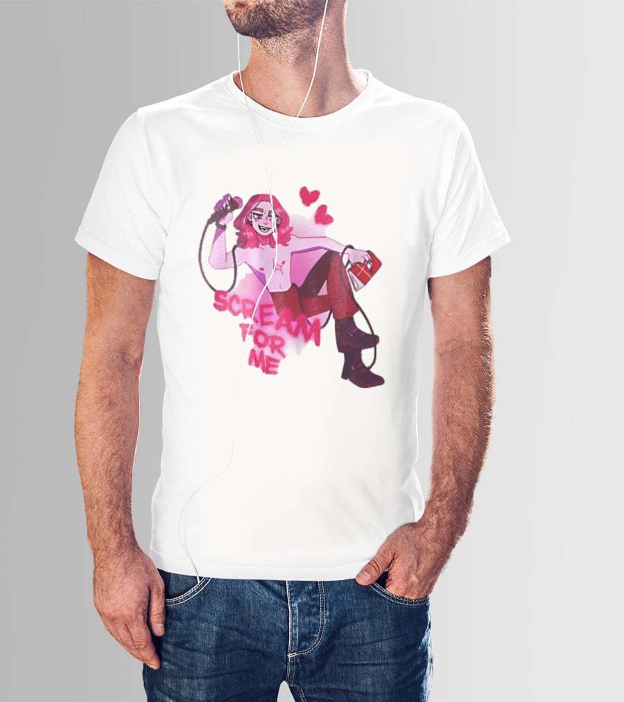 Scream For Me Pink Hair Microphone Book Cartoon T-Shirt