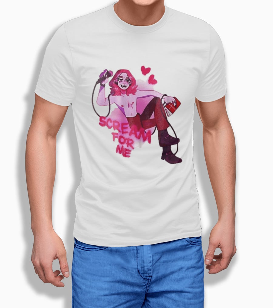 Scream For Me Pink Hair Microphone Book Cartoon T-Shirt
