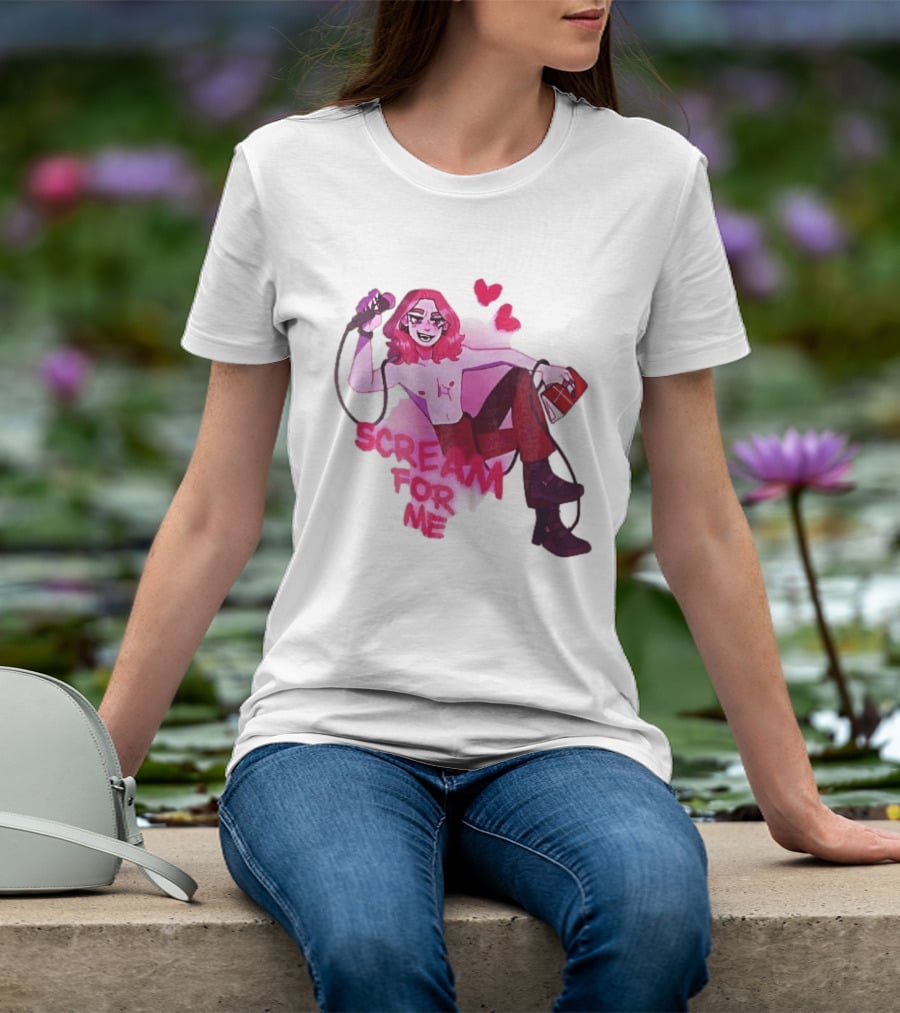Scream For Me Pink Hair Microphone Book Cartoon T-Shirt
