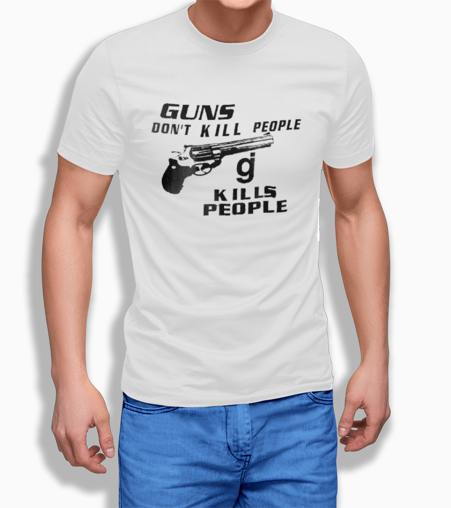 Guns Don't Kill People GJ Kills Revolver Handgun Black White Line T-Shirt
