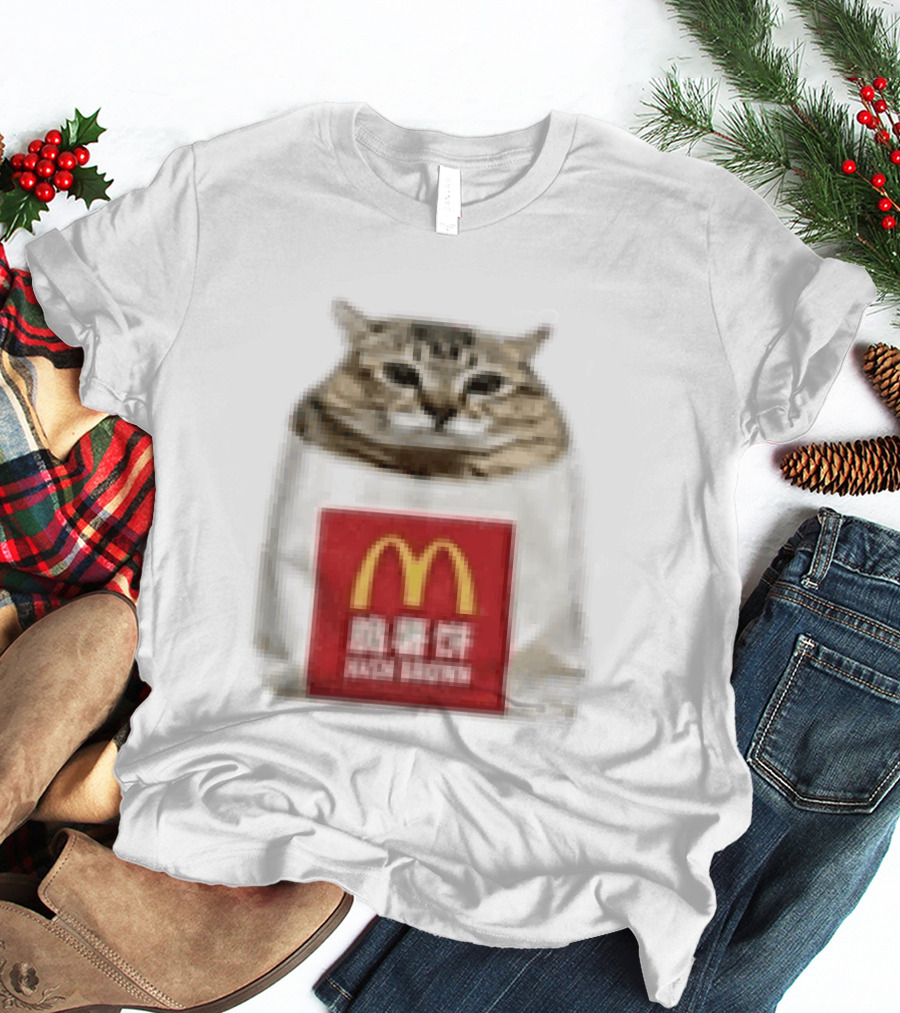 Happy Mei Mei Cat In McDonald's Hash Brown Bag T-Shirt