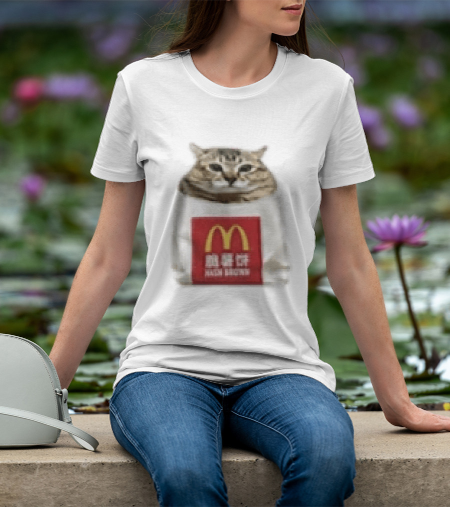 Happy Mei Mei Cat In McDonald's Hash Brown Bag T-Shirt